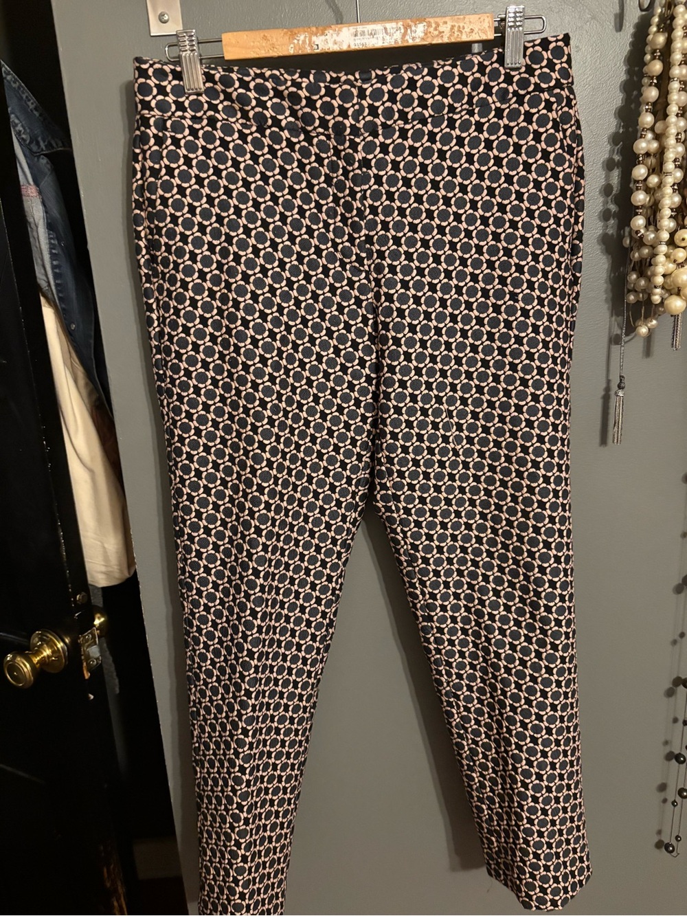 Ann Taylor Factory Navy and Beige Geometric Stretch Pants